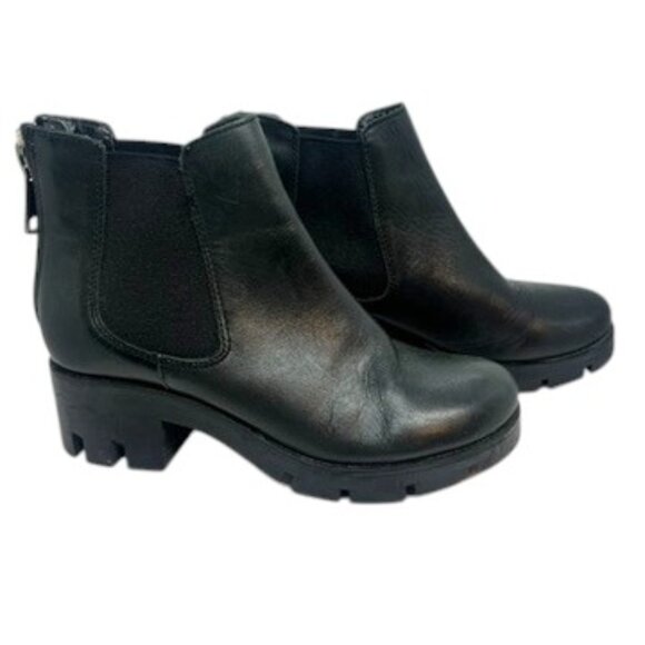 ALDO BLACK LEATHER LUG SOLE CHELSEA BOOTS BLOCK HEEL ZIP WOMENS SIZE 7 - Picture 6 of 16
